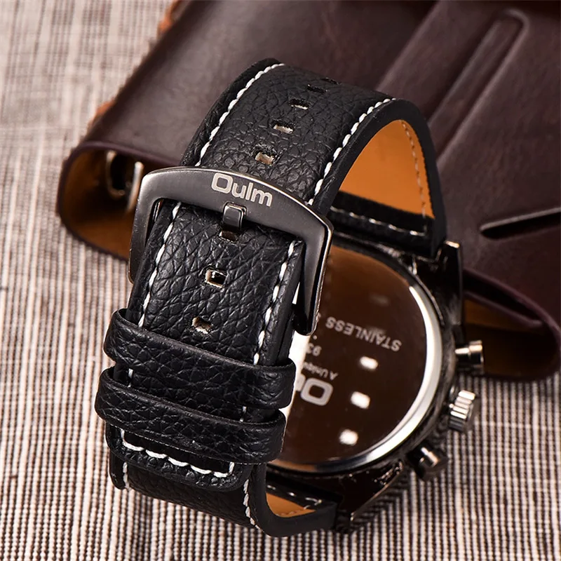 Oulm Watches Mens Quartz Casual Leather Strap Wristwatch Sports Multi-Time Zone Military Male Clock erkek saat Dropshipping