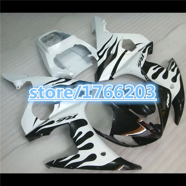 

HOT sales For 03-05 04 2004 YZF-R6 YZF600 White flames 2004 YZF R6 YZFR6 YZF-600 black 04 YZF 600 R 6 Fairing Ning