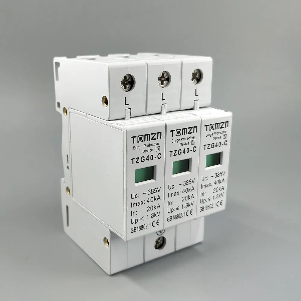 AC SPD 3P 20KA~40KA C ~385VAC House Surge Protector Protective Low-voltage Arrester Device