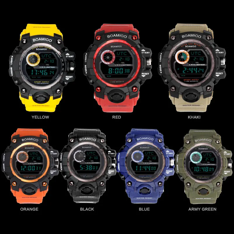 BOAMIGO brand men digital sport military watch UTC DST time auto led boy swim shock waterproof wristwatches Relogios Masculino