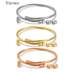 Brazalete de Cable elástico Unisex, pulsera de acero inoxidable, tornillo con tapón de extremo extraíble, brazalete trenzado, cuentas, apto para joyería DIY