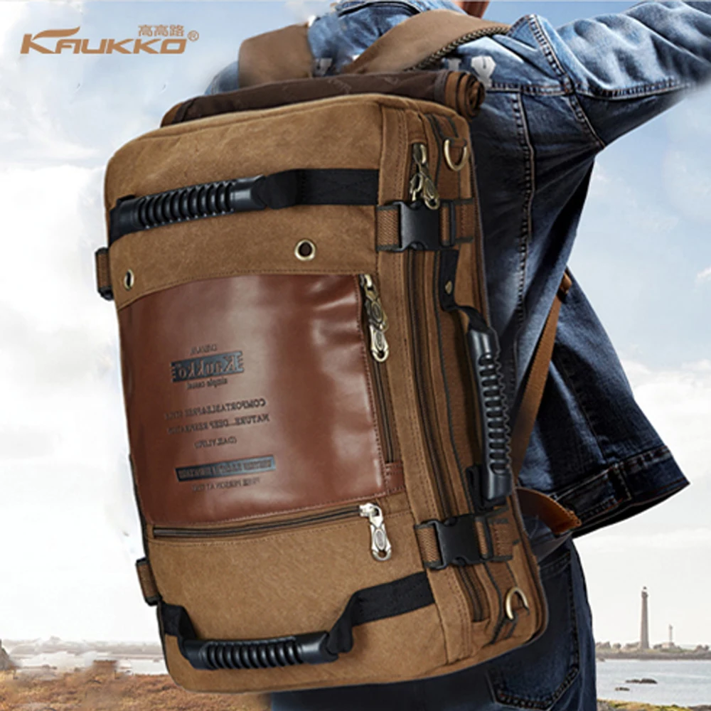 KAUKKO 3 in 1 Canvas Backpack Shoulders Bag Handbag Zipper Anti-scratch Sport Travel Bag Laptop Backpack Large Knapsack Rucksack