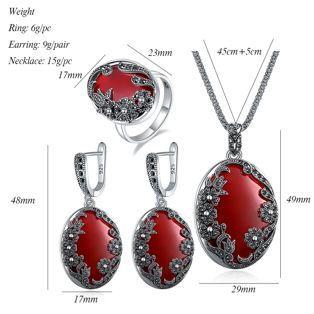 Ajojewel High Quality Vintage Blue/Green/Red/Black Resin Flower Jewelry Set For Women Size 7-9 Elegant Party Birthday Gift