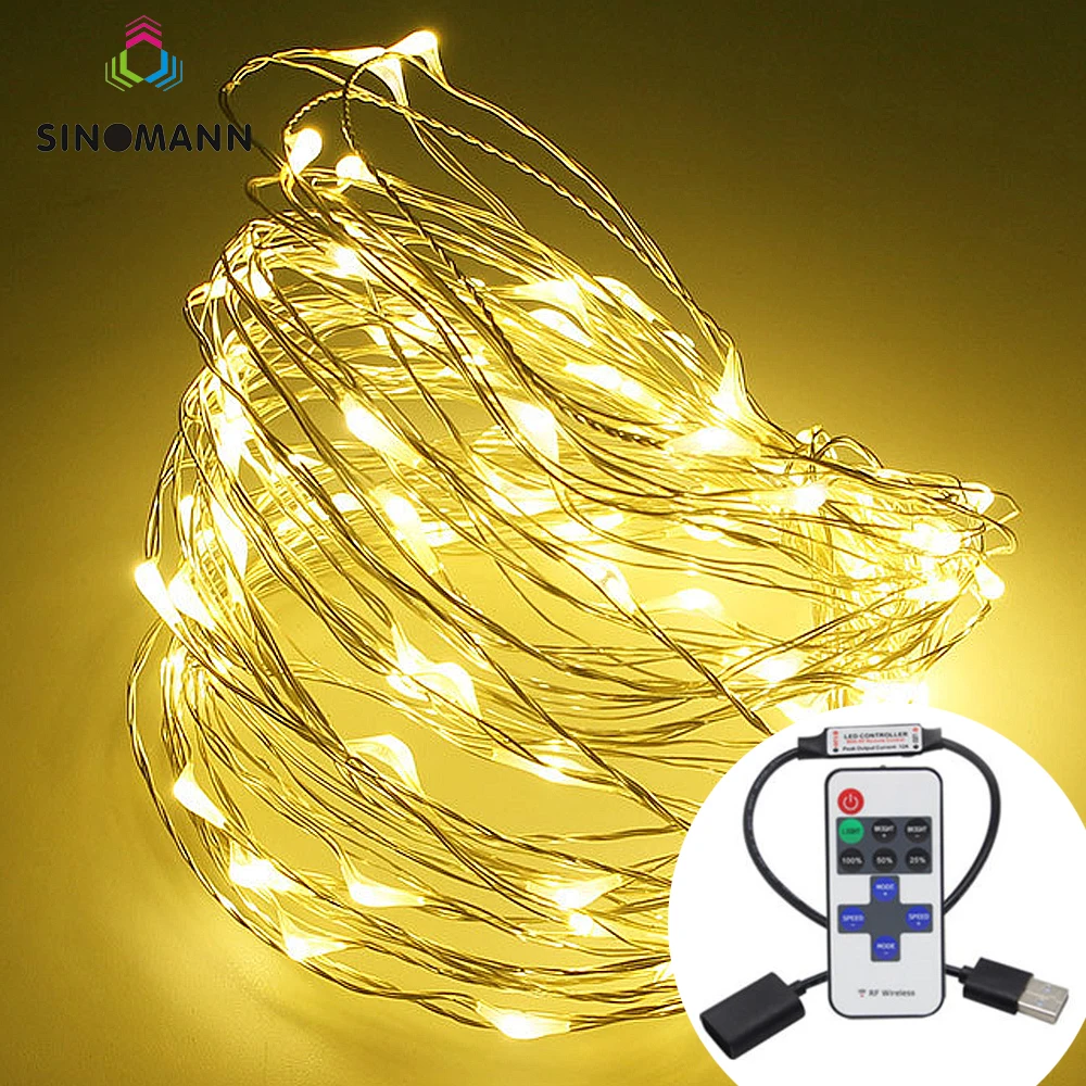 10M 33FT Waterproof 5V USB LED String Light Silver Copper Wire LED String Fairy Lights Christmas Wedding Party With RF Remote