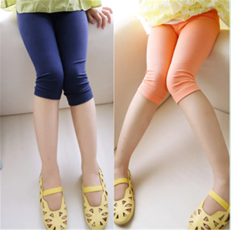 Retail 3-10years 8 color cotton footless girls knee length kid Five pants Cropped clothing kids leggings children's summer cool