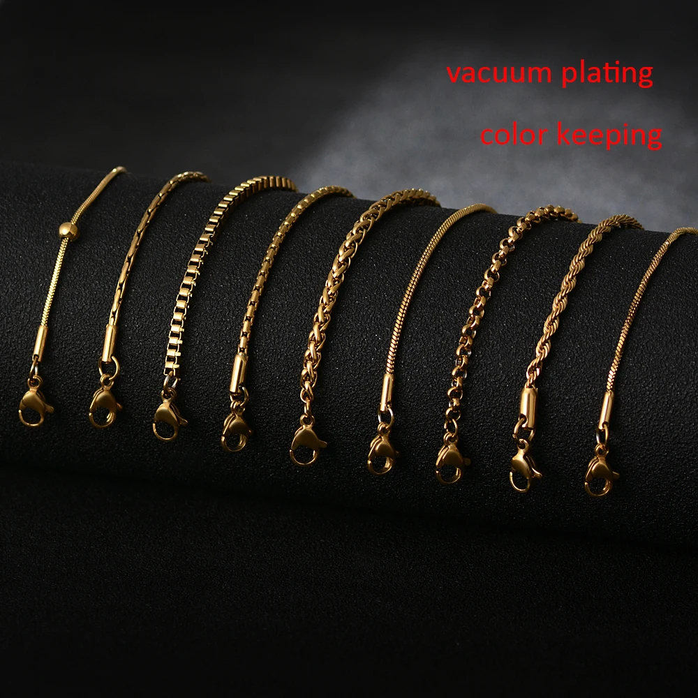 50cm New Fashion Stainless Steel Chain 1.2-3mm Silver Color Rose Gold Necklace Jewelry Vacuum Plating Accessories Chokers Collar