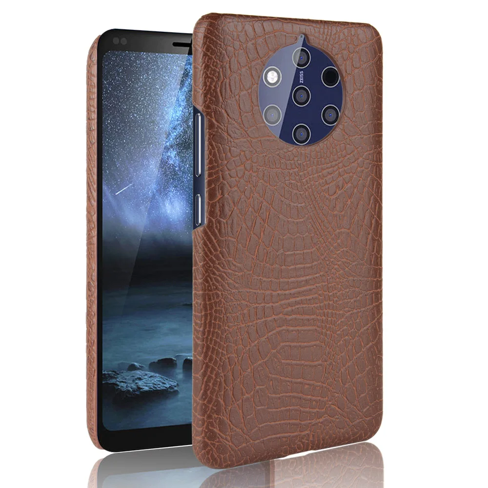 For Nokia 9 PureView Pure View Case Retro PU Leather Hard Crocodile Skin Back Cover For Nokia 9 PureView TA-1094 Phone Bag Cases