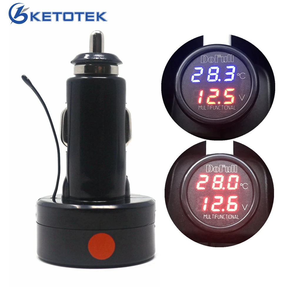 3 in 1 LED Car Digital Battery Volt Meter Thermometer USB Charging Suitable for 12V and 24V Battery