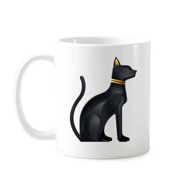 Ancient Egypt Decorative Pattern Sacrifice Black Cat Bast Bastet Art Pattern Classic Ceramic Cup Milk Coffee With Handles 350 ml