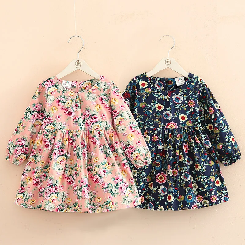 

2020 Autumn Spring 2-10 Years Gift Clothing Sweet Cute Long Sleeve O-neck Full Print Princess School Baby Kids Girl Floral Dress