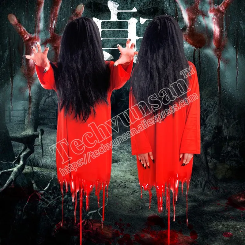 Halloween costumes frightening props Adult white and Red Terror Cosplay Zhen Zi female ghost clothes