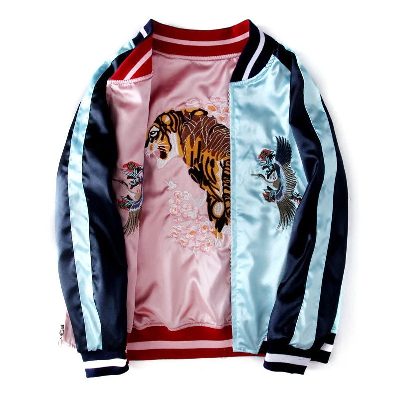 Luxury Tiger Crane Mount Fuji Embroiderey Jackets Smooth Women Sukajan Yokosuka Souvenir Spring Autumn Baseball Outerwear Coats