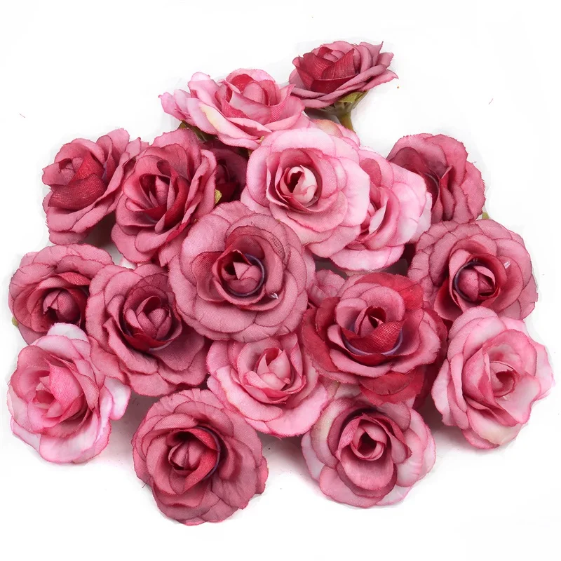 

50pcs 4cm Mini Artificial Silk Rose Flower Head For Wedding Christmas Party Decoration DIY Wreath Scrapbook Craft Fake Flowers