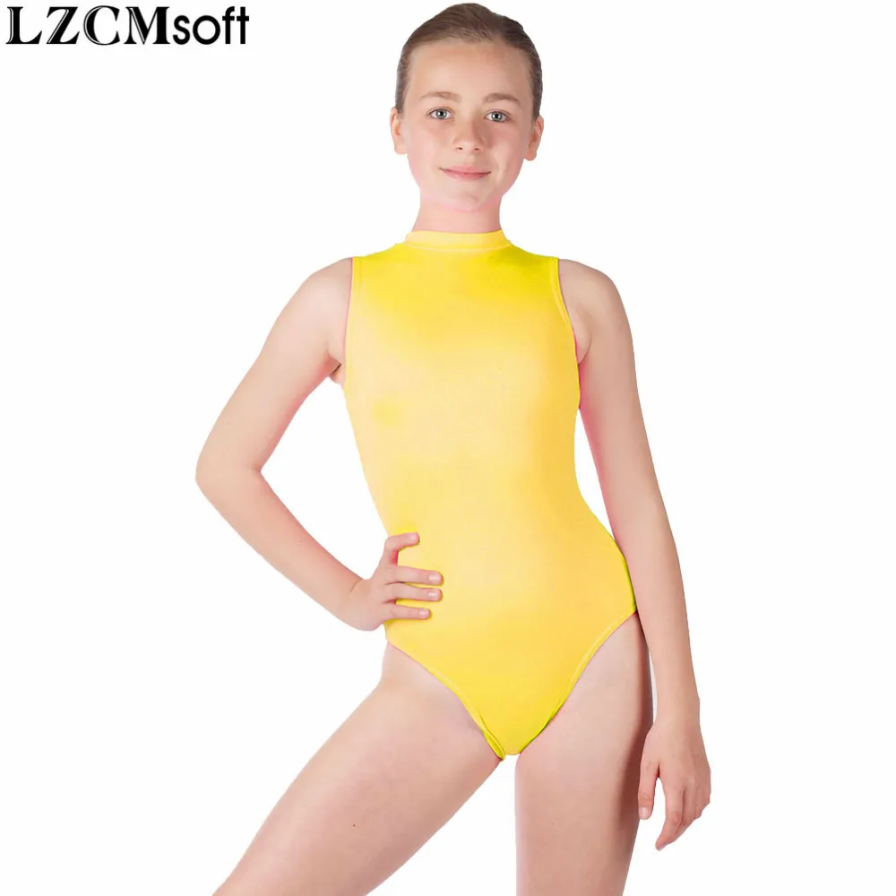 LZCMsoft Child Spandex Sleeveless Leotards for Gymnastics Girls Black Dance Ballet Leotards Tops Back Zipper High Neck Leotard