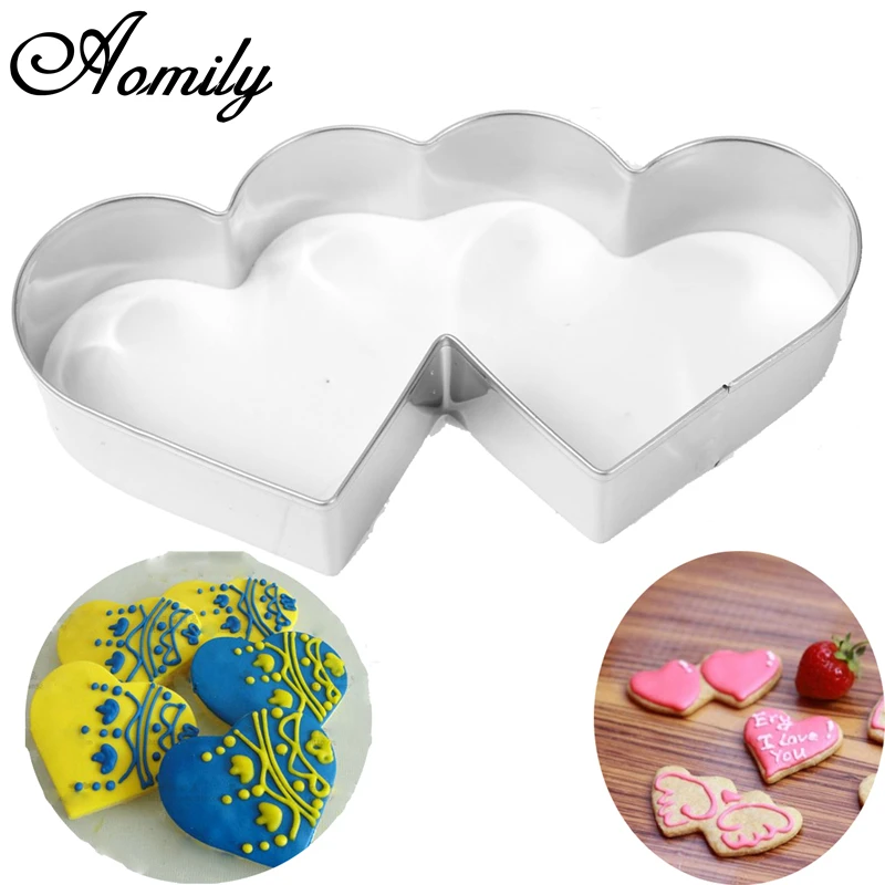 Aomily Lovely Double Heart Cookies Cutter Sweet Love Cake Pastry DIY Mould Baking Tools Stainless Steel Metal Valentine's Day