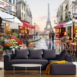 Personalizzato Murales Stile Europeo Torre Eiffel Romantico Via della Pittura A Olio Murale Sfondo Camera Da Letto Soggiorno carta Da Parati Complementi Arredo Casa