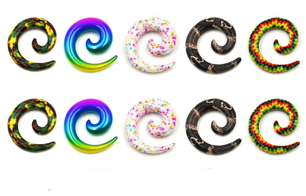 1Pair Acrylic Fashion Pattern Printing Ear Spiral Taper Jewelry Body Piercing Stretcher Swirl Earring Spiral Expanders Piercing