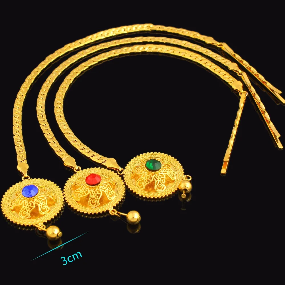 NEW Ethiopian Gold Hair Chain Jewelry Women 24k Gold Color Rhinestone African/Eritrea/Kenya Habesha Wedding Accessories