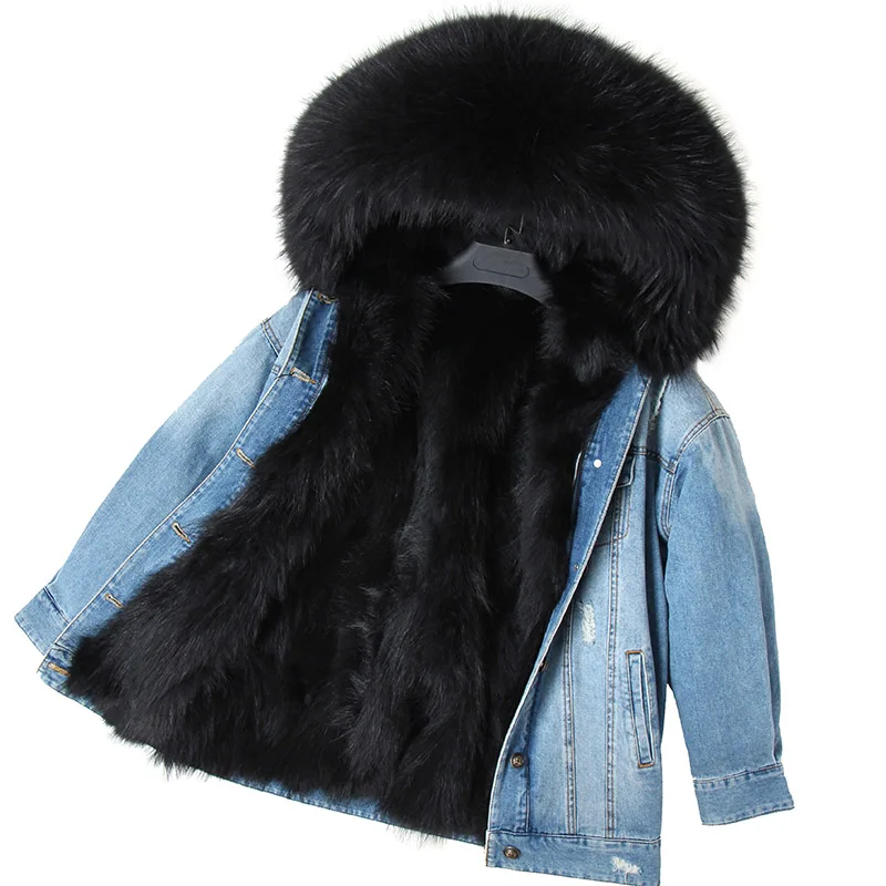 maomaokong 2022 new natural raccoon fur lining coat coat denim loose fashion fur park leather coat women\'s coat women\'s coat