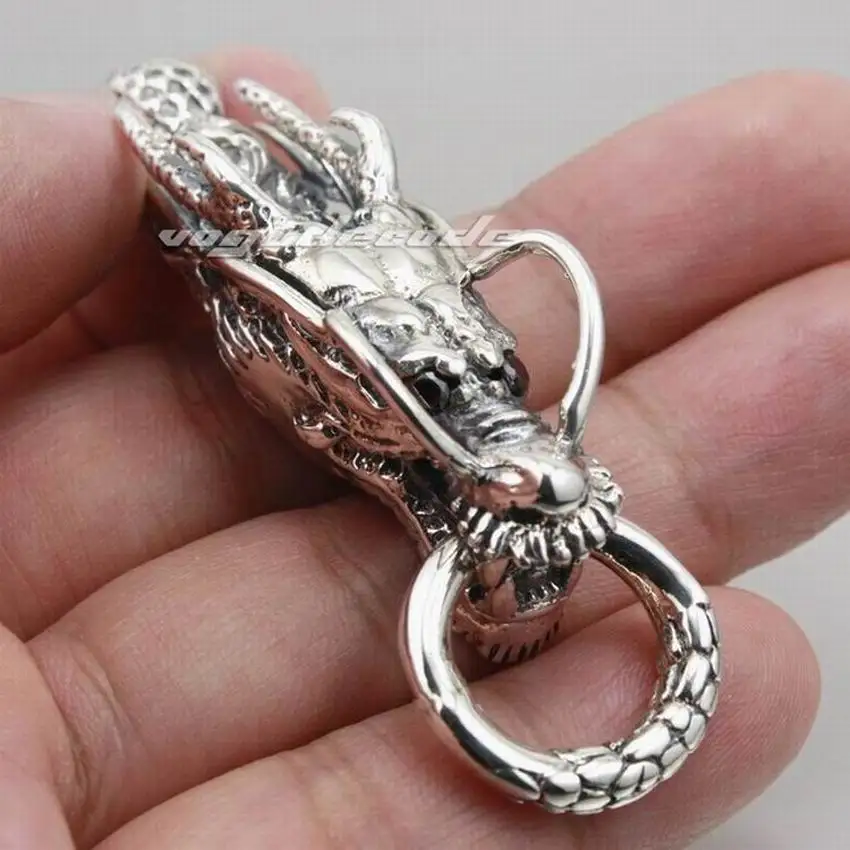 LINSION 925 Sterling Silver Huge Dragon Pendant Mens Biker Punk Style 8C019