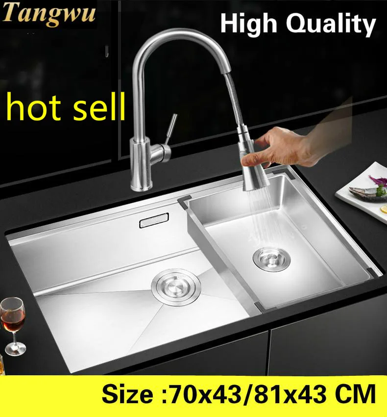 

Free shipping Household kitchen manual sink single trough wash up food-grade 304 stainless steel hot sell 70x43/81x43 CM