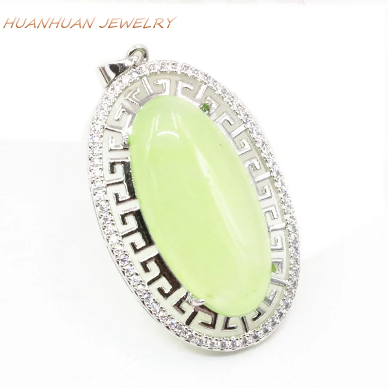 Stainles Steel Necklaces & Pendant For Women Charms Green Natural Stone Jades Chalcedony Zircon Pendants 24x42mm Jewelry B3317