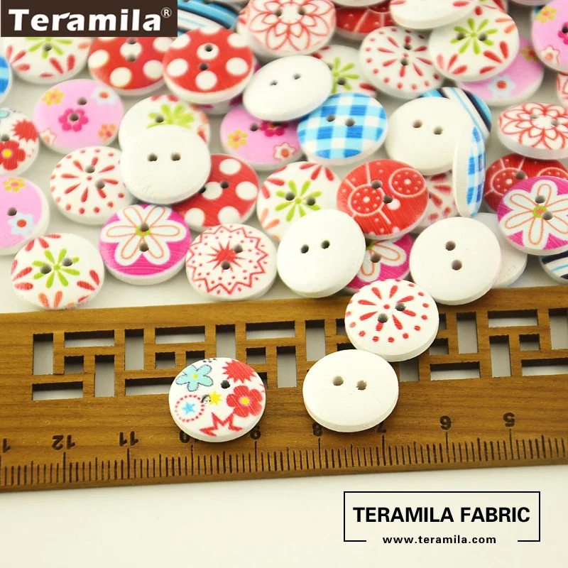 Teramila 100 peças sortidas impresso botão de madeira, botão de madeira artesanal, diy costura material botões arte diy artesanato suprimentos, 15mm