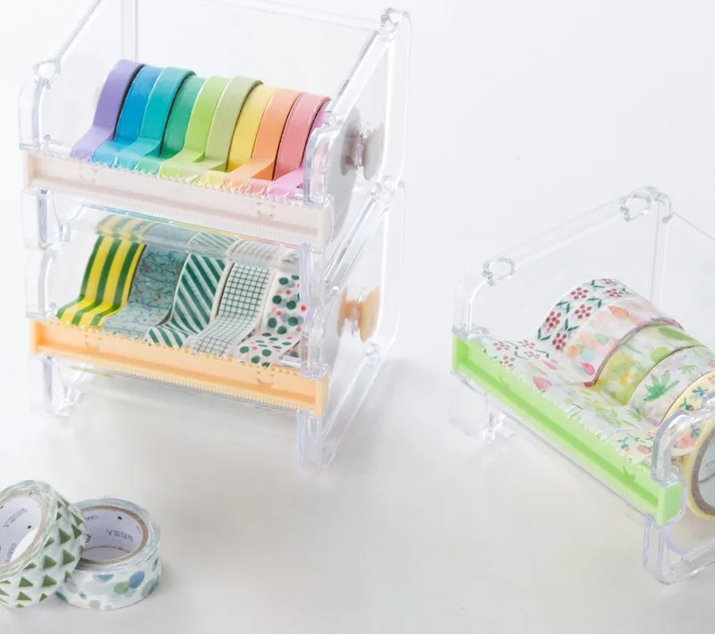 Practical Transparent Plastic Adhesive Tape Dispenser Office Desktop Tape Holder With Tape Cutter