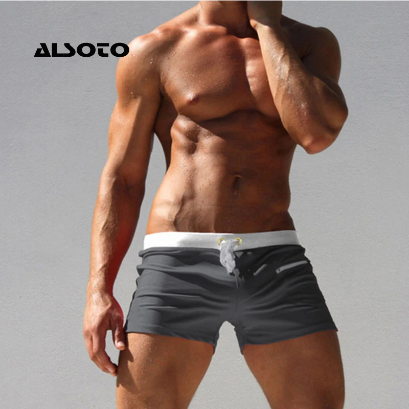 ALSOTO-bañadores cortos con bolsillo para hombre, traje de baño para playa, nuevo