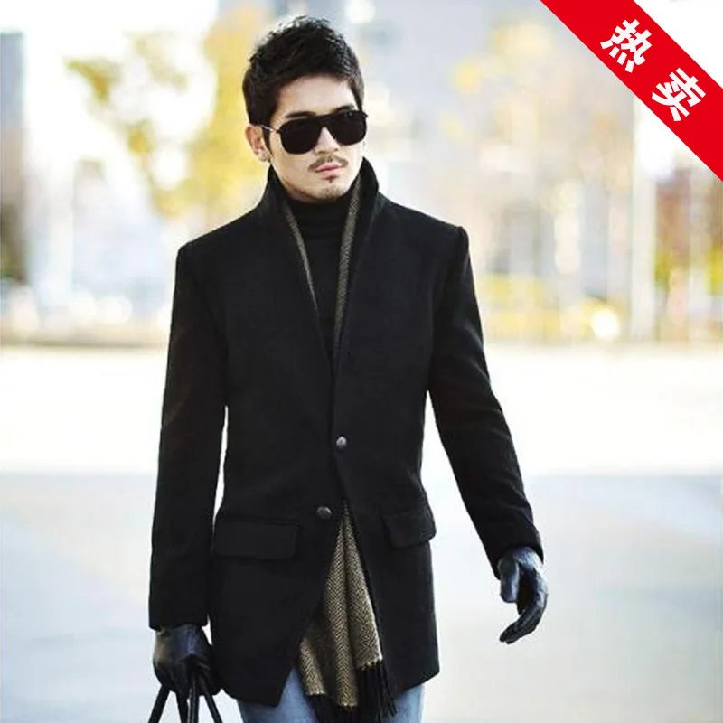 

2021 Men's Stand Collar Woolen Trench Coat Male Autumn Winter Casual Male Slim Medium-long Sheep Trophonema Overcoat Customize