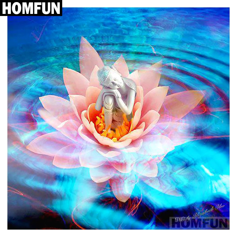 

HOMFUN Full Square/Round Drill 5D DIY Diamond Painting "Lotus Buddha scenery" 3D Embroidery Cross Stitch 5D Decor Gift A01254