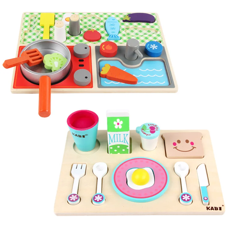 Kids Montessori Kitchen Toys For Girls Pretend Play Kitchen Food Goods Educational Toys For Children 3D Puzzles oyuncak mutfak