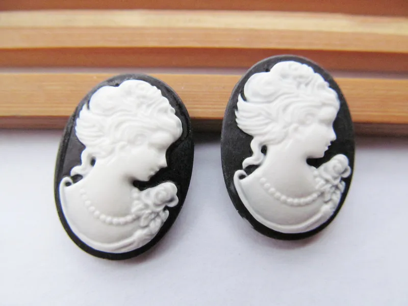 20pcs 18mmx25mm White-Black Oval Flatback Resin Beauty Head Lady Cameo Charm Finding,Phone Decoration Kit,DIY Accessory Jewellry