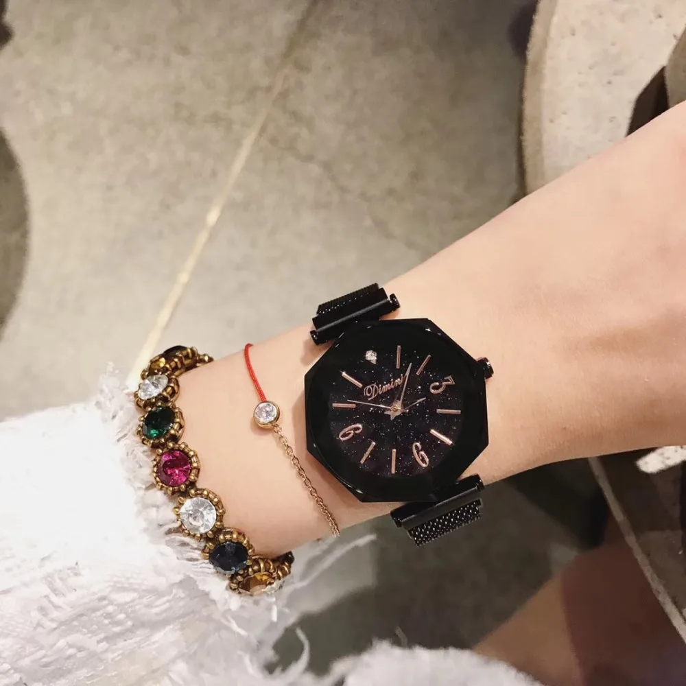 New Fashion Sexual Cold Wind Women Full Black Watches Exaggerated Geometric 8 Sides Irregular Shape Quartz Wrist watch Milanese