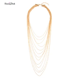 Banny Pink Elegant Metal Beads Multi Chain Necklace For Women Chunky Multi Layer Rows Tassel Neckalce Fashion Jewelry Colliers