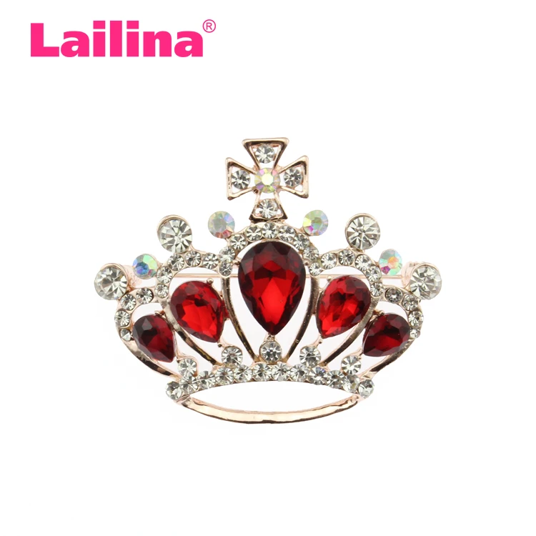 20pcs/lot Crown brooch with red crystal brooch rhinestone crown brooch pin