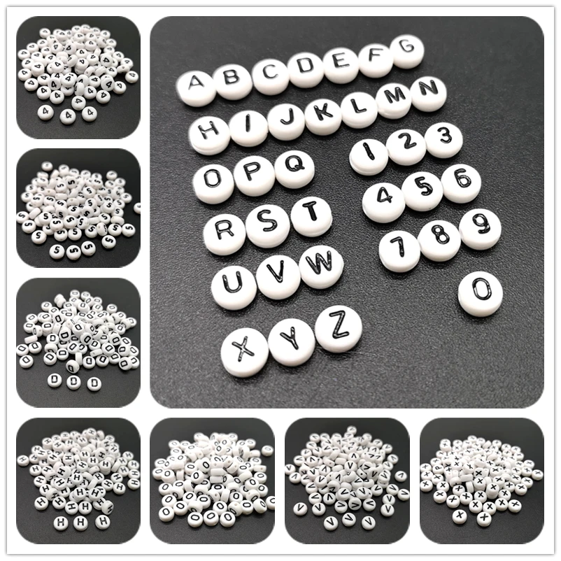 4x7mm litery A-Z i 0-9 spłaszczone koraliki alfabetu akrylowe do wyrobu biżuterii DIA bransoletka akcesoria naszyjnikowe