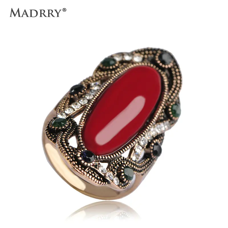 High Quality Royal Design Retro Finger Rings Red Jewelry Anti Gold Resin Crystal anel aneis de ouro Aneis Fashion Gem Ring Size