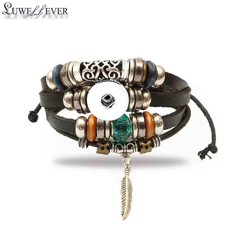 Brazalete ajustable 147 de cuero genuino para mujer, pulsera con botón a presión de 12mm y 18mm, joyería intercambiable, regalo