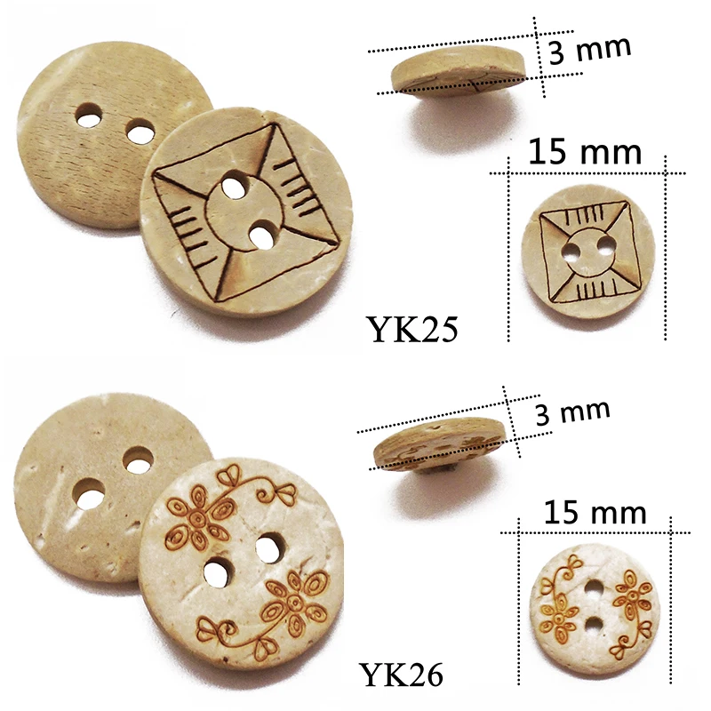30 Teile/los Größe 15mm Natürliche Farbe Runde Laser Coconut Shell Tasten Handwerk Nähen Scrapbooking Holz Für Kinder Kleidung Handmade – Detail 15