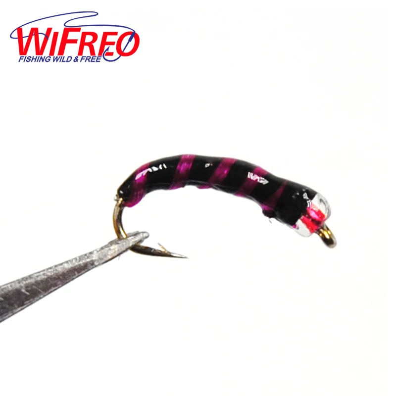 8PCS 14# Wifreo Red and Black Bead Head Nymph Trout Fly Peacock Hackle Fly fishing Hook