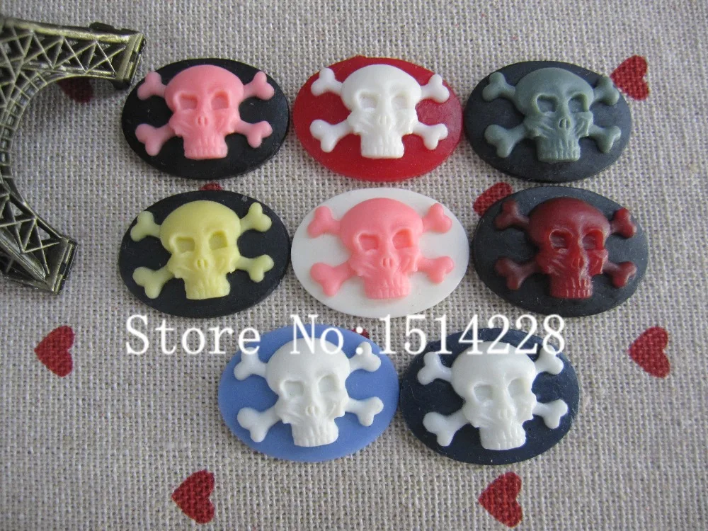 (18*25mm)Mixed colors.resin funny skull Cameo .Resin Flatback Cabochon for Earring .jewelry Accessory.DIY