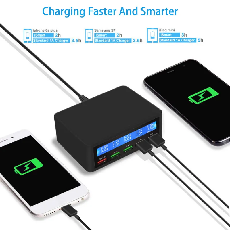 Multi Mini 5 Port Charger For Iphone Oppo Vivo Xiaomi Samsung Huawei P30 Mate40 QC3.0 Quick Charging Station EU UK US AU Plug