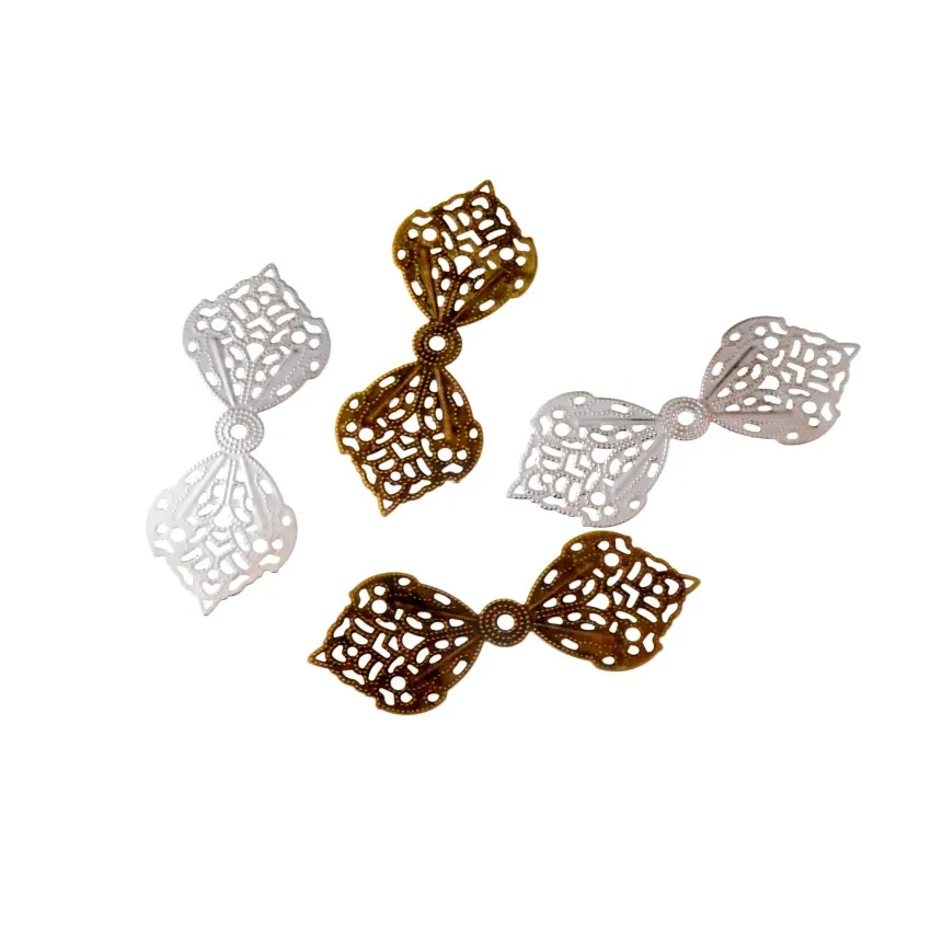 Free shipping 10Pcs Filigree Bow Wraps Connectors Metal Crafts Decoration DIY Findings Connectors 62x24mm