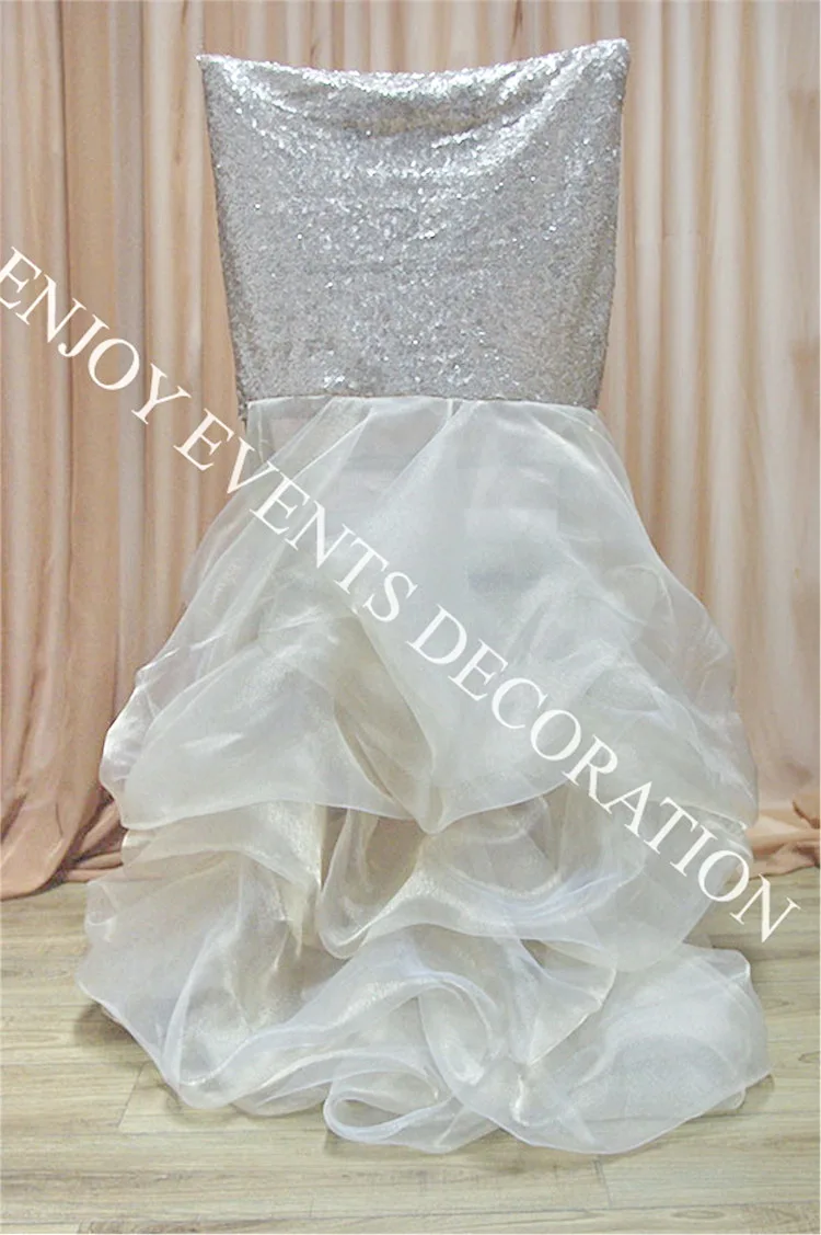 

10pcs YHC#107 luxury sequins chiavari chair back cover with ruffled organza skirt for chair decor