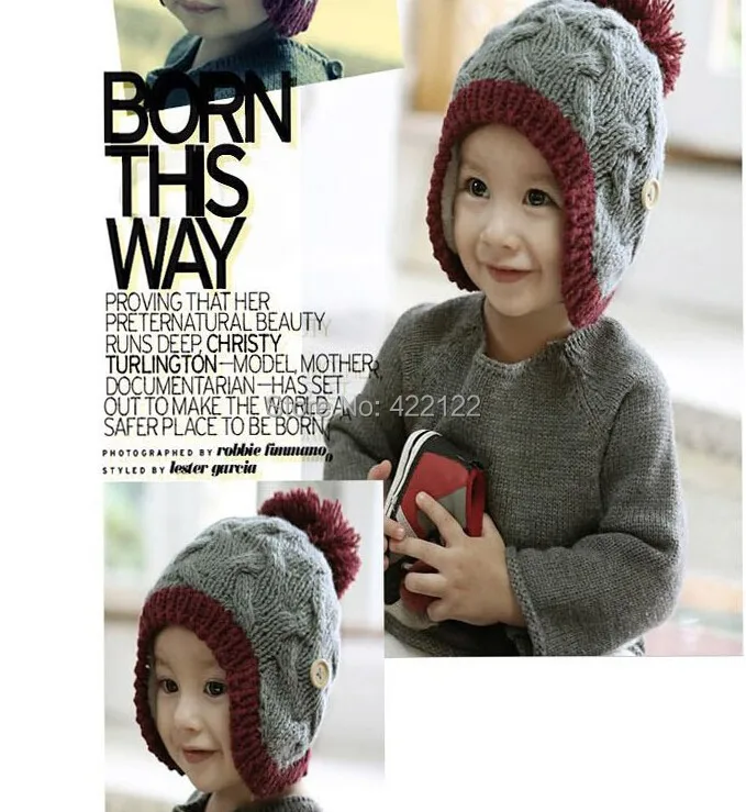 Winter ear protector knitted hats for boy/girl/kits hats,infants caps beanine chilldren-Dot turtleneck 5pcs/lots  MC01