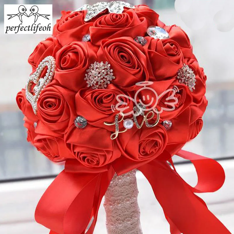 artificial Rose wedding bouquets hand made flower crystal bridal wedding bouquets for wedding decoration