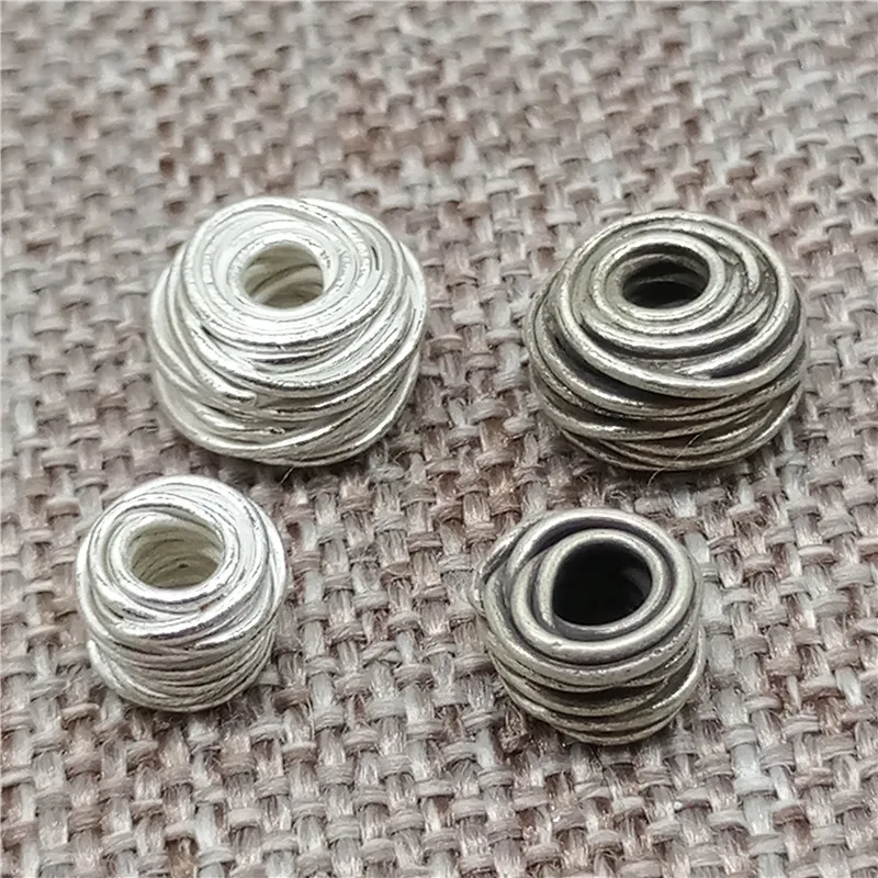 2 Tajskie Srebrne Koraliki Dystansowe z Drutu z Plemienia Karen, 6mm 9mm, do Bransoletek i Naszyjników