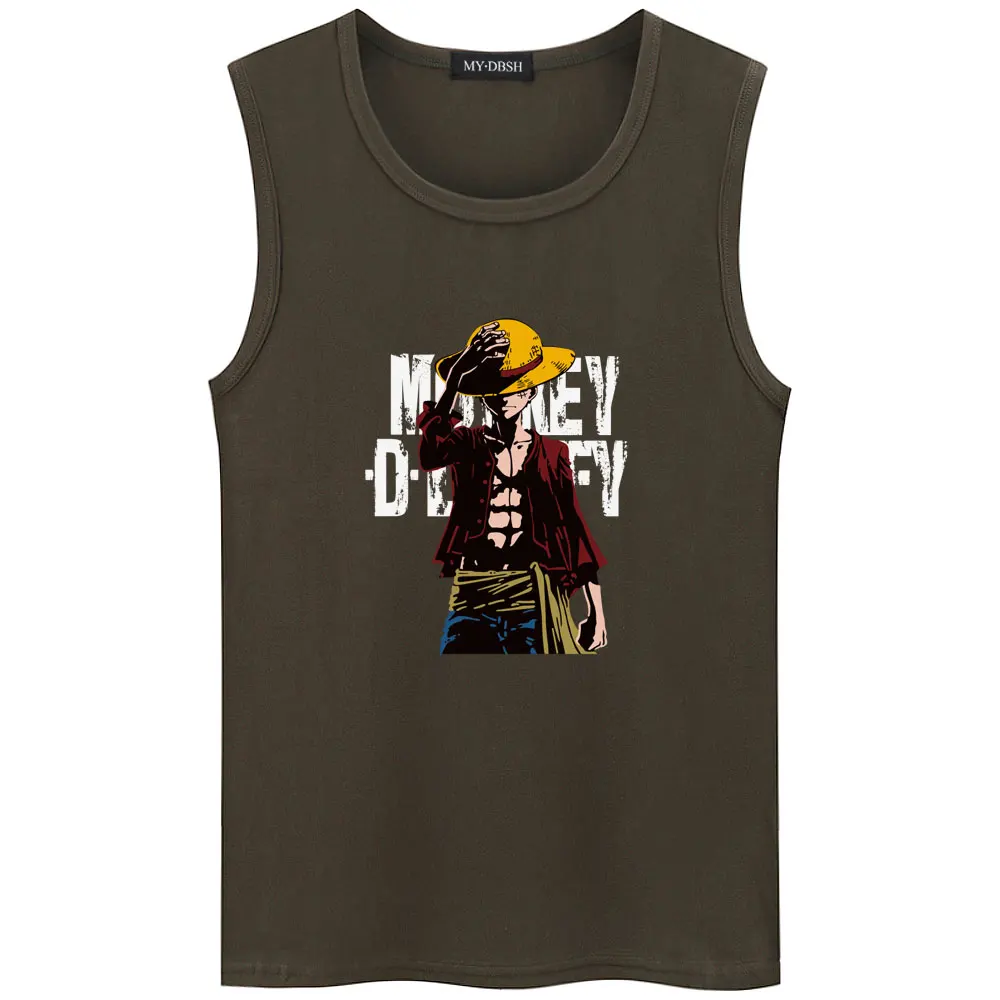 Hot Anime One Piece Monkey.D.Luffy Cartoon Cotton High Quality Undershirt Bodybuilding Fitness Sleeveless Vest Mens Tank Tops