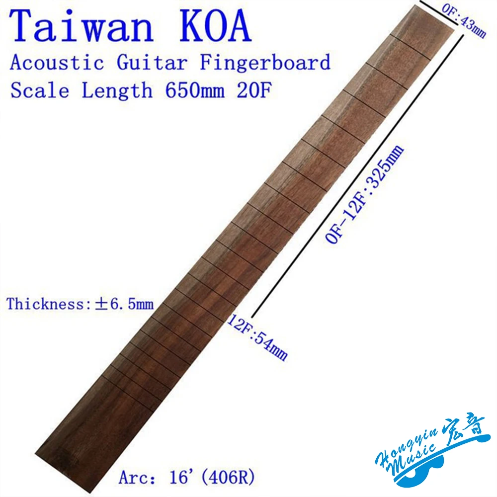 Madeira de acácia para guitarra acústica, guitarra elétrica, placa clássica do dedo, Handmade Rosewood Fingerboard, Taiwan e Koa, 520*70*9